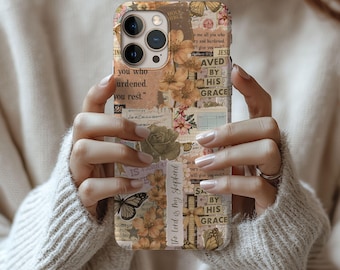 Christian Phone Case for iPhone | Scripture Collage Case | Jesus Is King | Floral Faith Aesthetic | Bible Verse Phone Cover