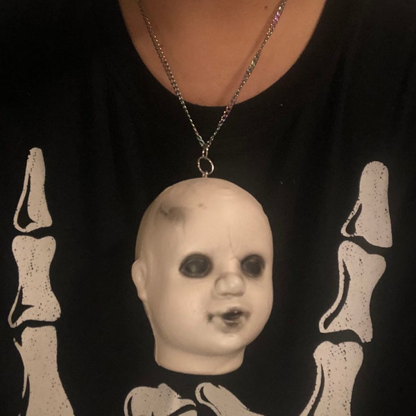 CREEPY baby doll head necklace - baby doll head necklace - Creepy doll necklace- Halloween necklace