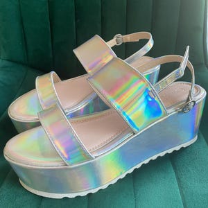 Holographic platform sandals SIZE 9 US - Iridescent platform sandals - y2k shoes