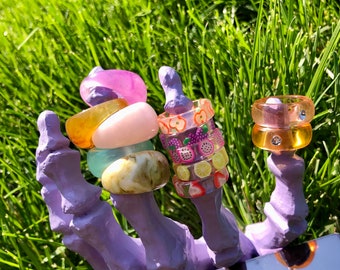 Acrylic Resin trendy rings, Resin rings, Chunky rings, Retro rings, Y2k rings, Acrylic rings, Fruit rings, Marble rings