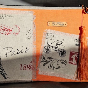 flat cosmetic bag with zip, original design, handmade
