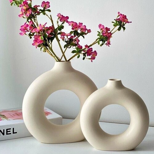 Set of 2 Round Ceramic Donut Vase Small and Large Donut Vase Etsy