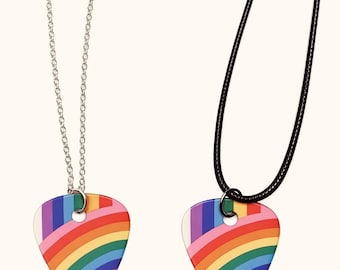 Rainbow LGBTQ Pride  Inspired Silver Plated Guitar Pick Necklace