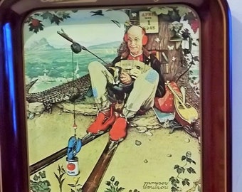 A "Drink Lasser's Beverages" 1977 April Fool's Day, Norman Rockwell advertising tray