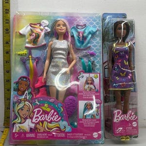 Mattel Barbie Fantasy Hair Doll + Butterfly Dress Doll - New, Sealed image 1