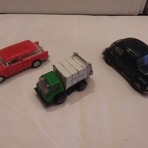 Vintage Pressed Steel Tonka Garbage Truck plus Die-cast 1955 Chevy Nomad & Volkswagen Beetle