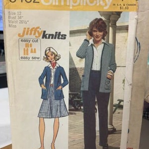 Simplicity 5452 Vintage Sewing Pattern Misses size 12 pant jacket skirt set 1972