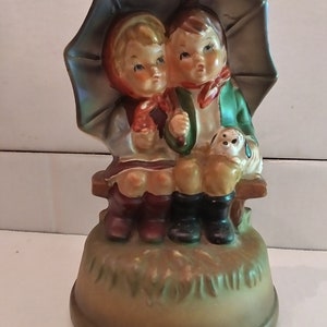 Vintage Japan Hummel Style Music Box Boy and Girl Under Umbrella ...