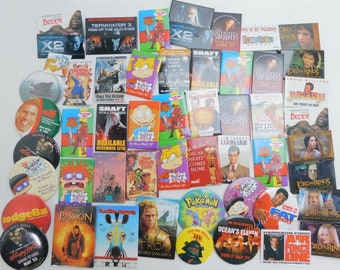 HUGE 50 Plus Movie Pins, Badges, Buttons collection - See Photos