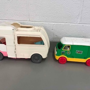 2 Vintage Fisher Price & Tyco Toy Truck Campers, large size