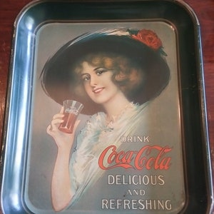 A &quot;Drink Coca-Cola Delicious & Refreshing&quot; Rectangular Advertising Serving Metal Tray