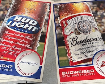 2 Large 30" x 24" Budweiser & Bud Light Heavy Board Advertisement Signs, pick-up