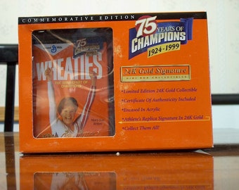 Réplica coleccionable de los deportes Wheaties Mary Lou Retton en caja de oro de 24 quilates, MIB, COA