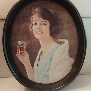 Vintage &quot;Drink Coca-Cola&quot; Lady Advertisement Metal Serving Tray v1