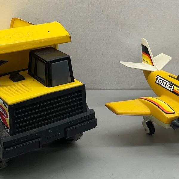 Vintage Yellow Tonka Dump Truck & Toy Airplane (1970s)