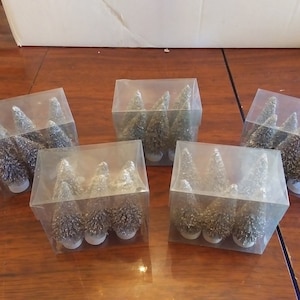 Five 6 Packs of Silver Tinsel Mini Decorative Christmas Trees