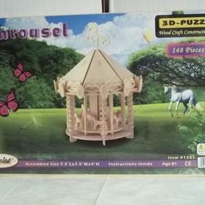 Horse Carousel Ride large wooden 3 Dimensional puzzle, model kit. MIP