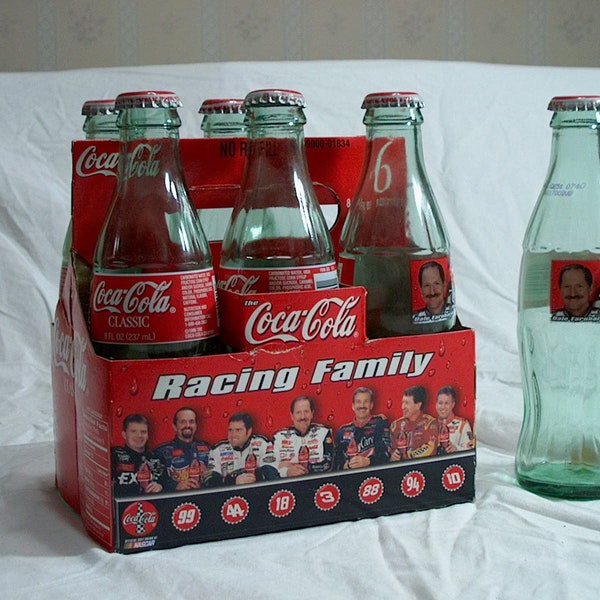 1996 Dale Earnhardt en de NASCAR Racing Family glazen fles Coke 6 pack