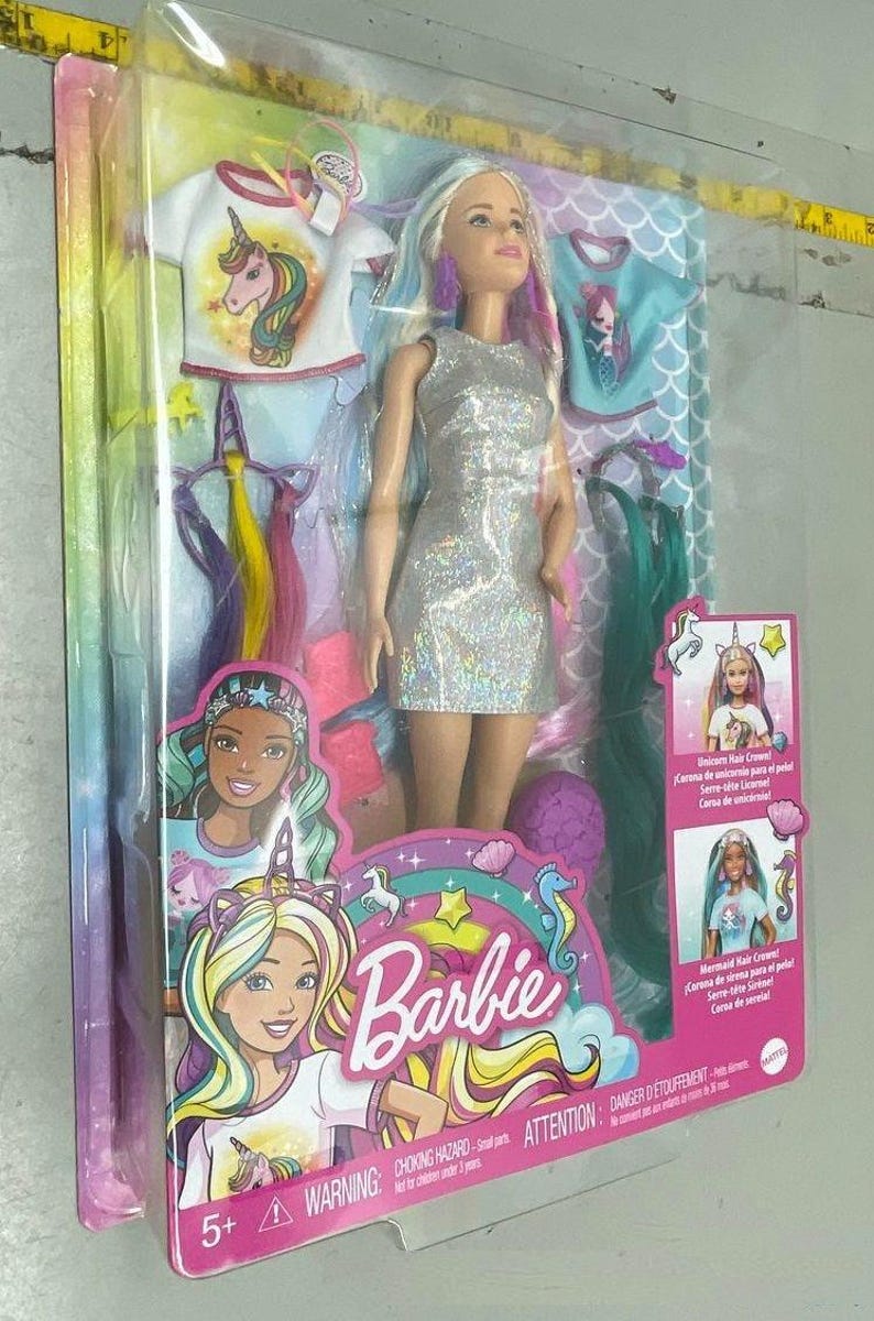 Mattel Barbie Fantasy Hair Doll + Butterfly Dress Doll - New, Sealed image 4