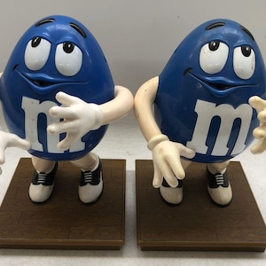 2pc Vintage Blue M&M Figural Candy Dispensers