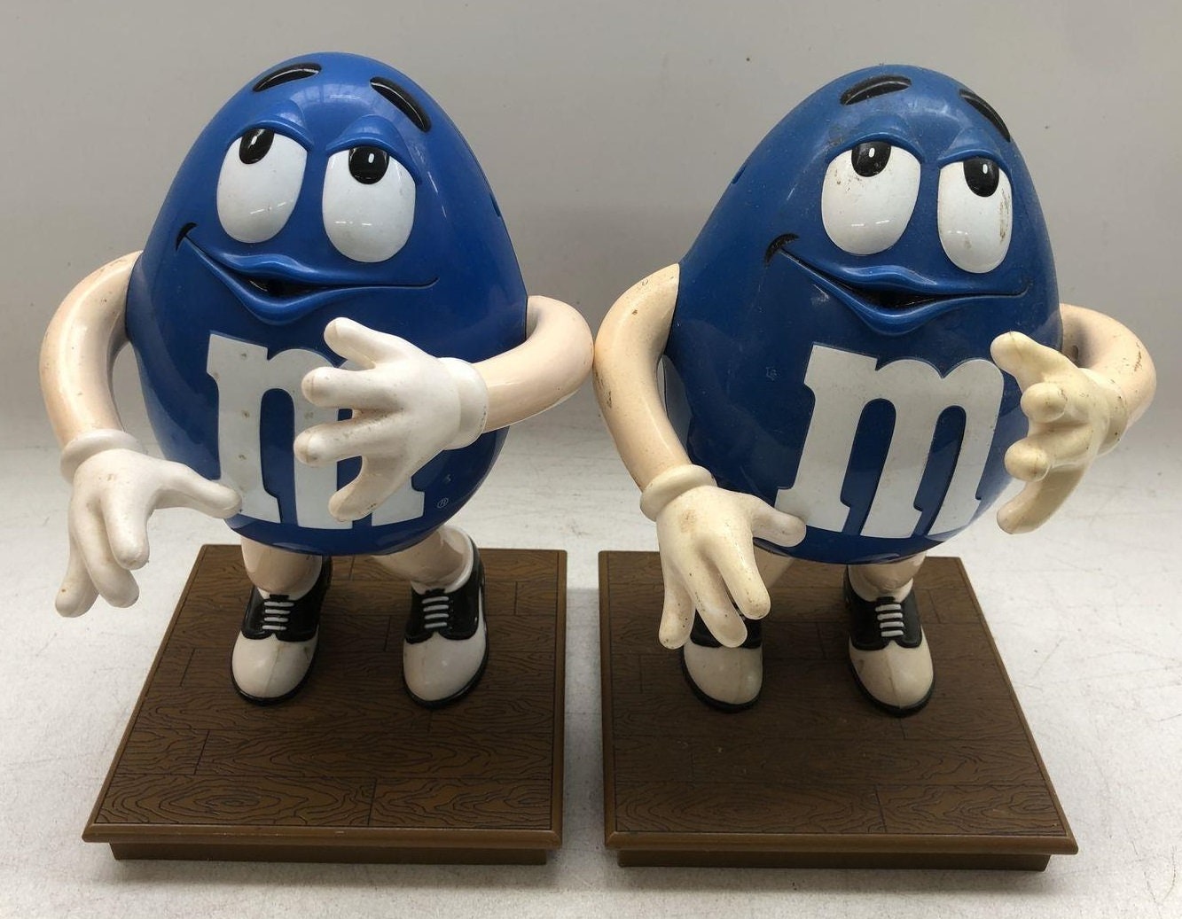 2pc Vintage Blue M&M Figural Candy Dispensers 