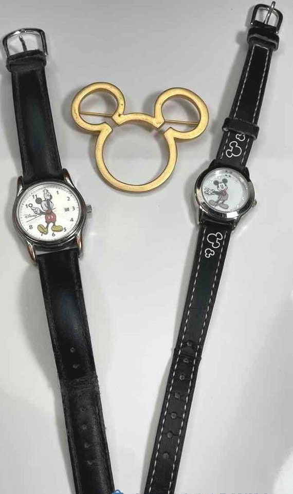 2 Disney Mickey Mouse Watches & 1 Gold Toned Micke