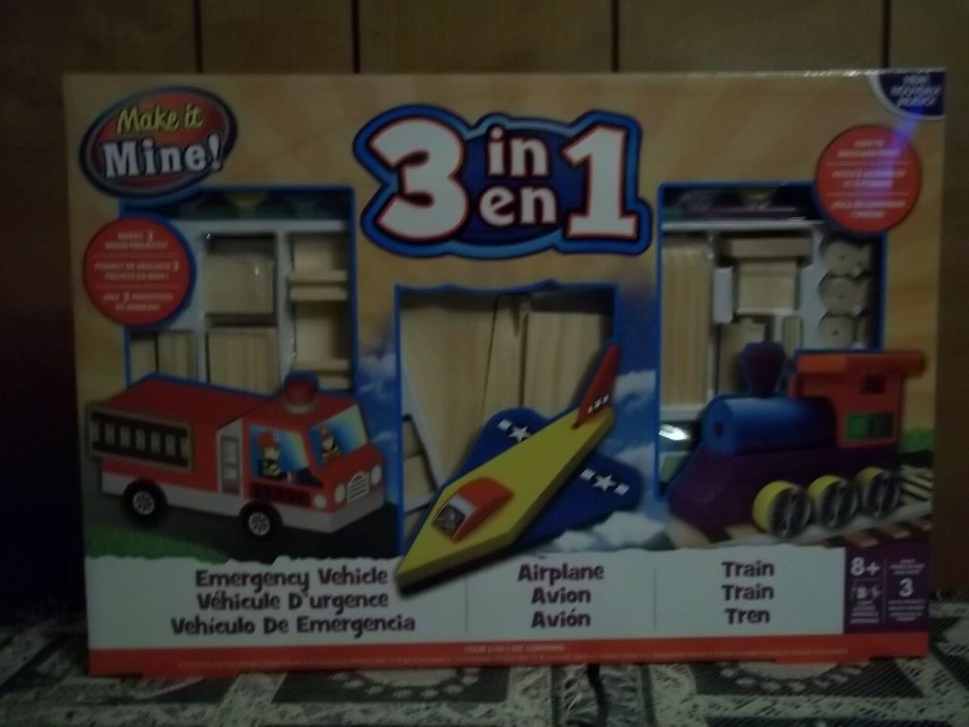 Make It Mine 3 in 1 Boys Wood Craft Set With Emergency, Airplane, Train ...