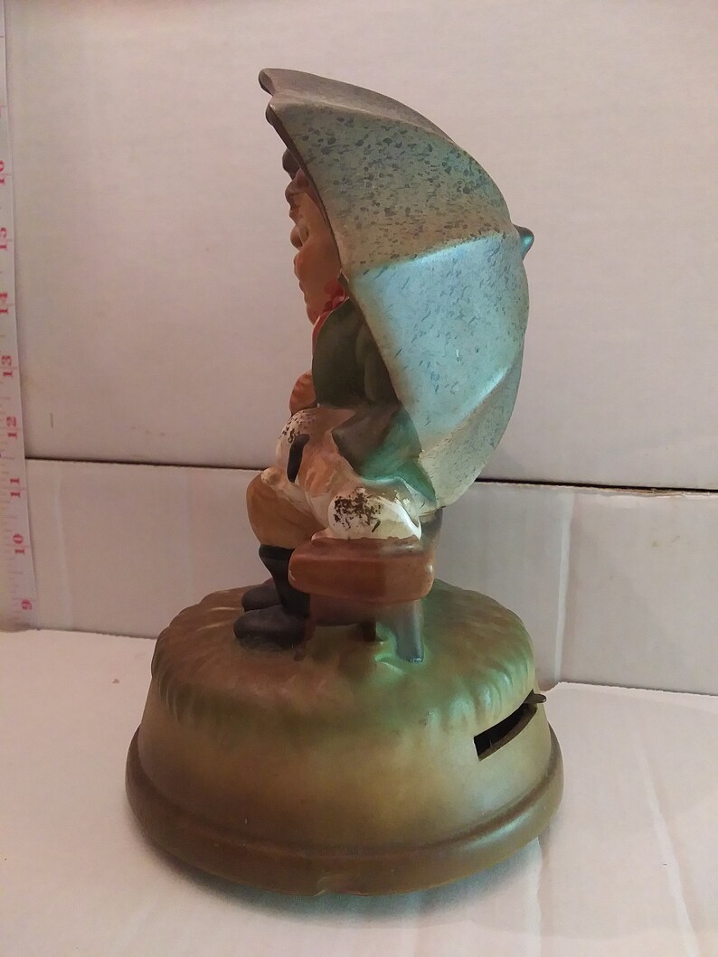 Vintage Japan Hummel Style Music Box Boy and Girl Under Umbrella ...