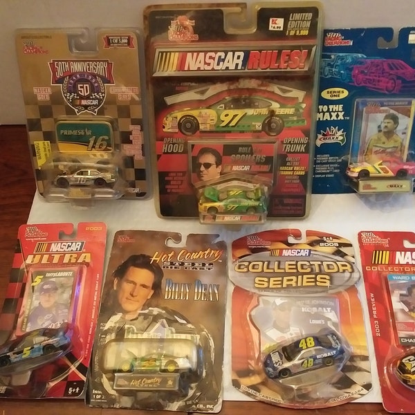 Collection of 7 NASCAR Jimmie Johnson die-cast cars/cards/other vehicles by Hot Wheels, MIP