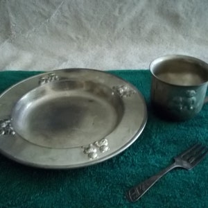 Silver Plate Teddy Bear Baby Cup, Plate and Fork