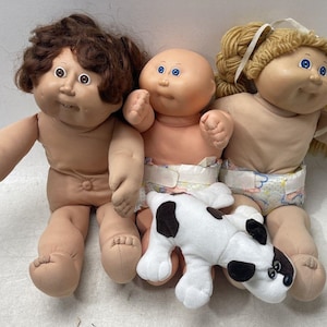 3 Vintage 1970-80s Cabbage Patch Kid Dolls + Pound Puppy plush