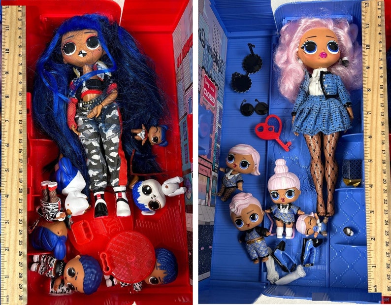 Muñecas MGA OMG con estuches, accesorios y amigos, mejores amigas azules y rojas imagen 1