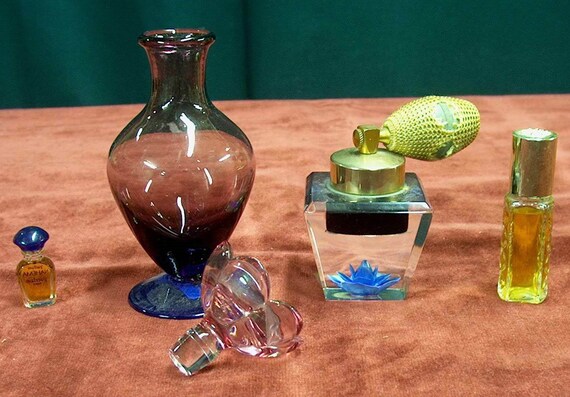 4 vintage glass perfume bottles - beautiful cobal… - image 6