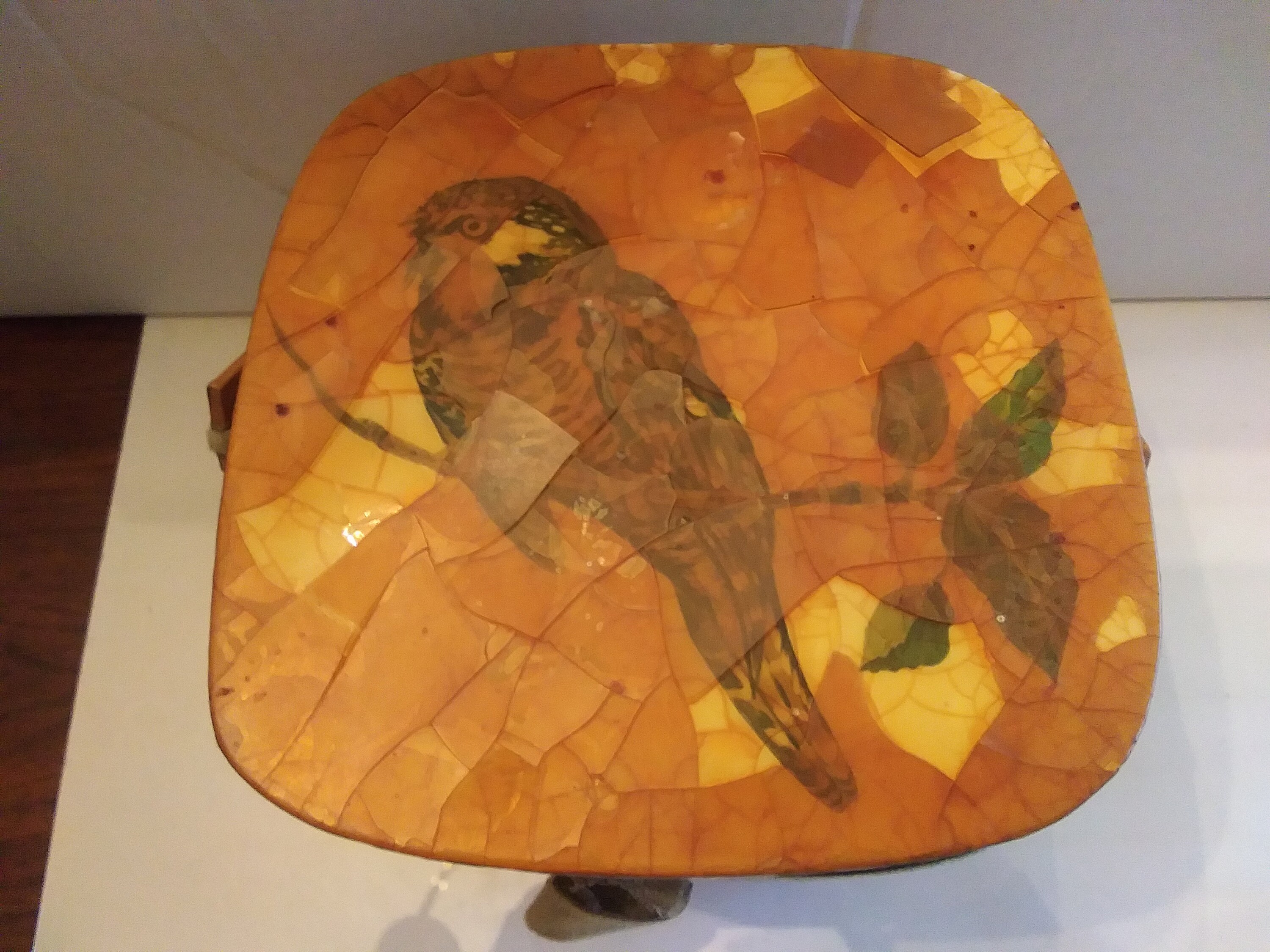 1940 年代のヴィンテージ 裁縫用カゴ バスケット フクロウの装飾付き