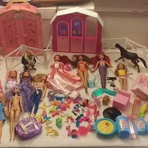 Barbie & Disney Princess Dolls - Ariel, Beast, Horse, Furniture, Wardrobe Closet, Barn image 1