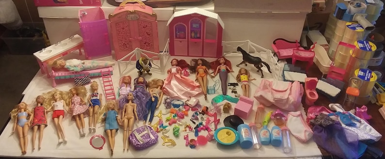 Barbie & Disney Princess Dolls - Ariel, Beast, Horse, Furniture, Wardrobe Closet, Barn image 1