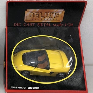 Yellow Ferrari Style Die-Cast Car, 1:24 Scale by Deluxe Collectibles, IOB