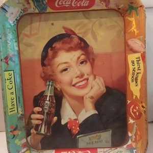 Vintage &quot;Drink Coca-Cola&quot; Lady Advertisement Metal Serving Tray v4