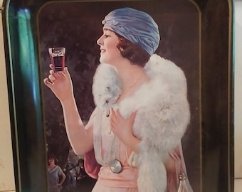 Vintage "Drink Coca-Cola" Lady Advertisement Metal Serving Tray v5