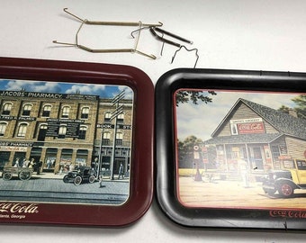 2 Large Nostalgic Scene Coca Cola Serving Trays 1993-1995, with wall hangers