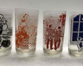 4 1960s Music Glass Tumblers - Wukkin' On The Railroad, Twinkle Little Star, Goodbye Lover