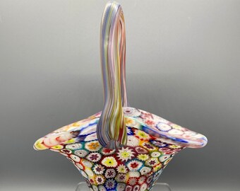 Murano Millefiori Glass Basket, Art Glass