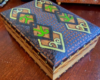 Wooden Trinket Box 3.5x5.5” Hand Carved And Painted Hinged. Albanian Signed & numbered. Limited edition.