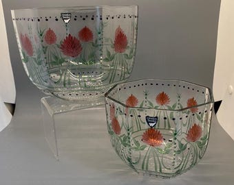 Vintage Orrefors Bowls: Hand-Painted Floral Design, 1970s