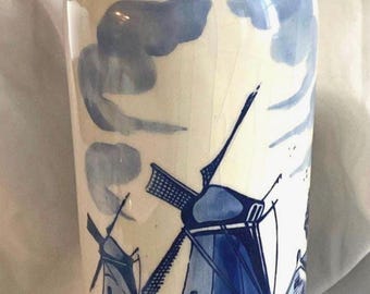Vintage Blue Delft  Decanter Holland Hand Painted With Cork Stopper