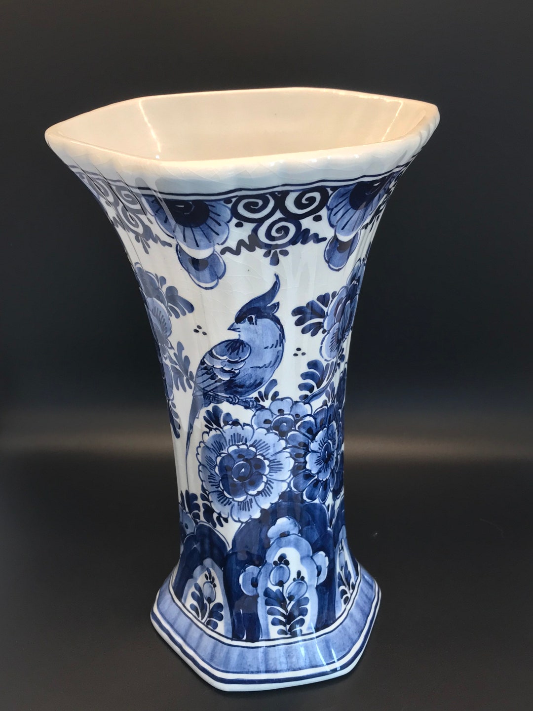 Vintage Delft Blue Tall Vase Etsy