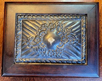 925 Sterling Silver Repousse Dark Brown Wood Jewelry Trinket Fitted Lid Box Peru