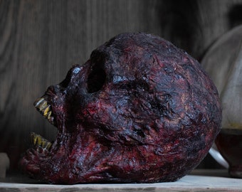 Burnt Human Head - Realistic Charred Prop | Spooky Macabre Skull | Vinyl and Cotton/latex Halloween Party Decoration