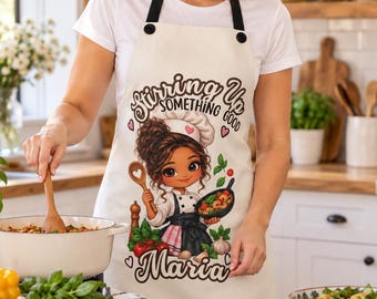 Personalized Chef Apron Custom Name Cooking Gift Cute Chibi Kitchen Apron for Home Cooks