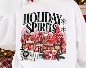 Holiday Spirits Sweatshirt, Christmas Cocktail Club Shirt, North Pole Martini Sweatshirt, Vintage Christmas Cocktail Crewneck